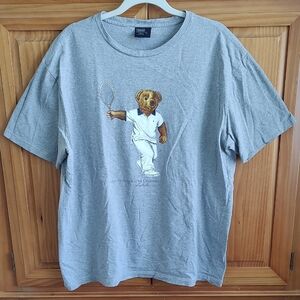 Polo Ralph Lauren Tennis Bear Tee Shirt Gray Cotton Men's